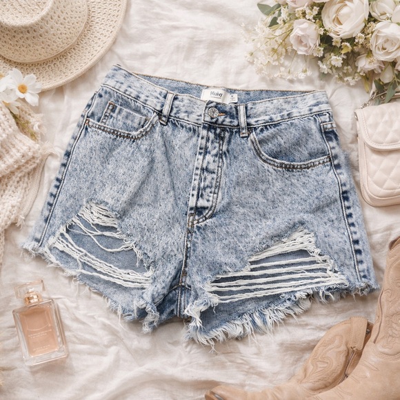 Bluivy Pants - Bluivy Distressed Denim Shorts Size M Acid Wash Frayed Hem Festival Country